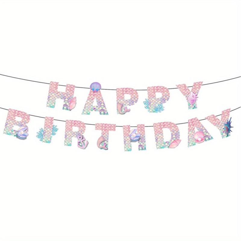 Mermaid Happy Birthday Banner Fish Scale Wall Decoration