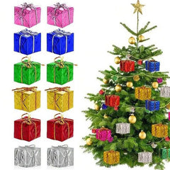 12pcs Mini Laser Reflective Christmas Gift Boxes With Decorations