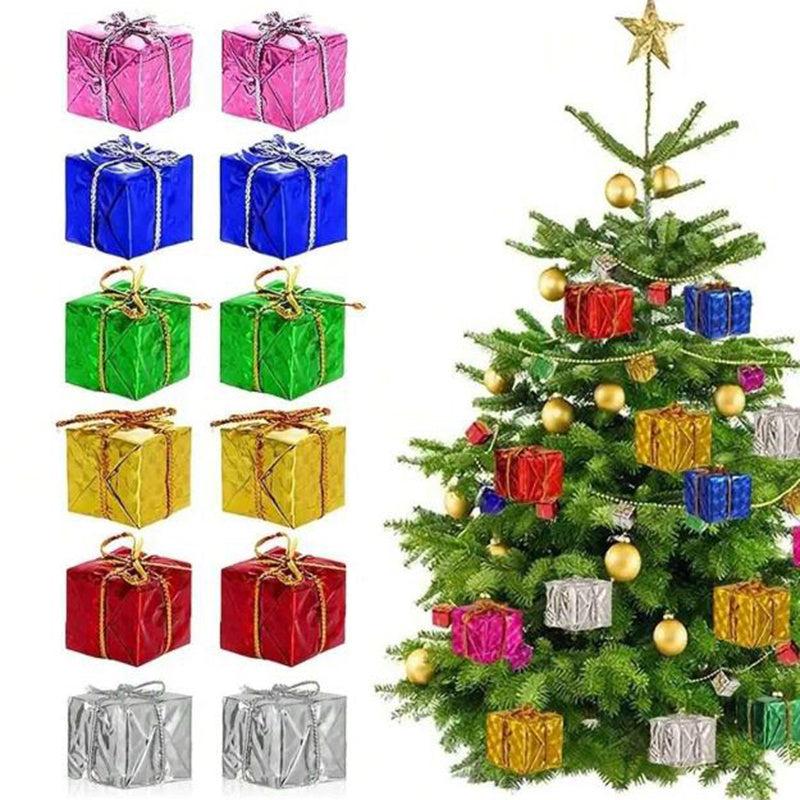 12pcs Mini Laser Reflective Christmas Gift Boxes With Decorations