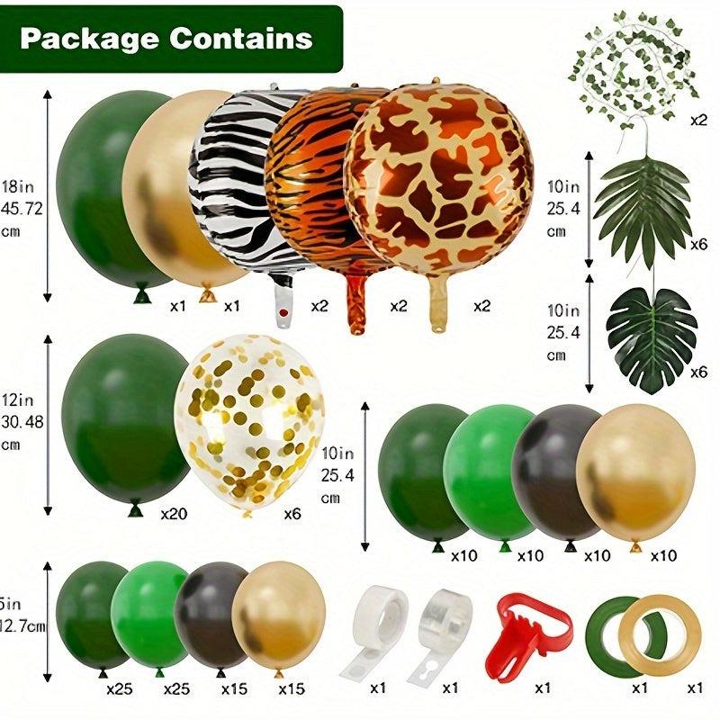 168pcs Jungle Balloon Wreath Set Green Balloon Arch Tropical Wild Theme