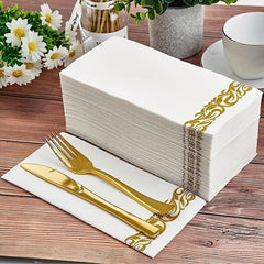 Disposable Golden Dust Paper Towels with Lace Napkins, 25 Sheets Pack