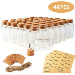 48pcs 25ml Glass Jars with Cork Stoppers for Events, Labels & Stickers