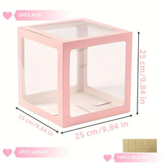 3pcs Pink & Transparent Balloon Boxes for Birthday Party Decoration