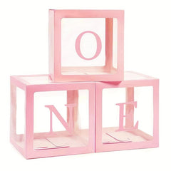 3pcs Pink & Transparent Balloon Boxes for Birthday Party Decoration
