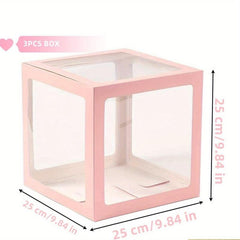 3pcs Pink & Transparent Balloon Boxes for Birthday Party Decoration
