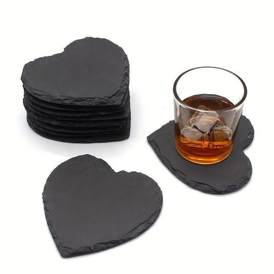 12pcs Slate Coasters Set Heat Insulation Mat Stone Coasters