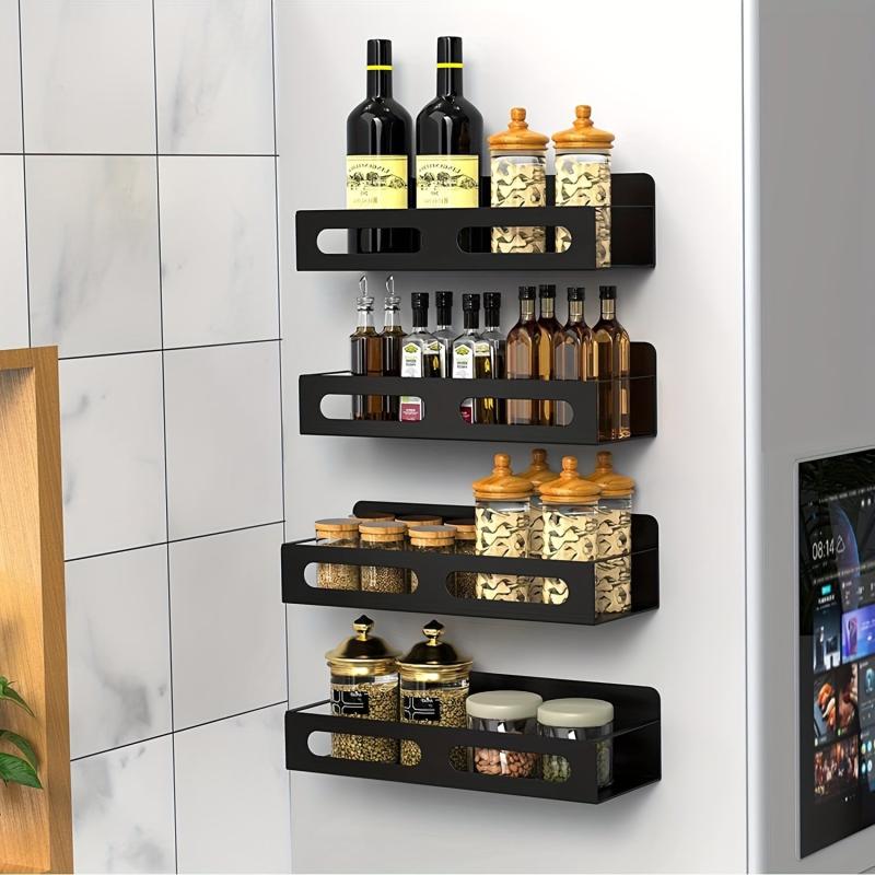 4pcs Magnetic Spice Rack Wall Mount Space Saver for Refrigerators Metal