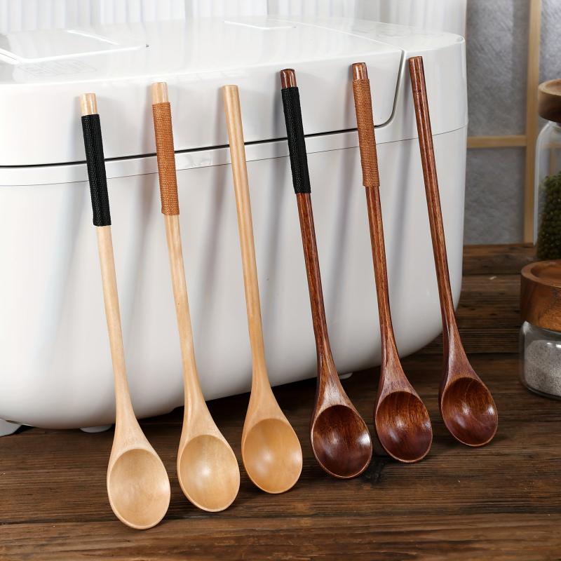6pcs Long Handled Wooden Spoons for Cooking Baking Mixing and Seasoning