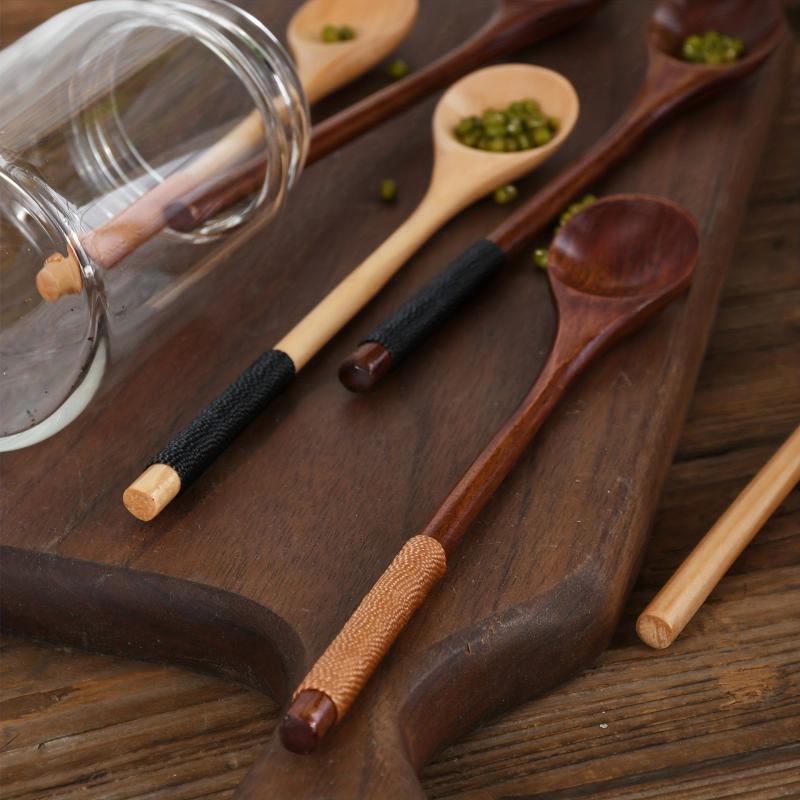 6pcs Long Handled Wooden Spoons for Cooking Baking Mixing and Seasoning