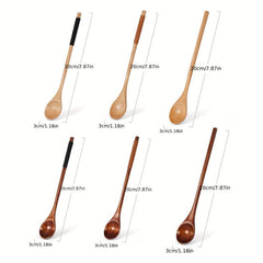 6pcs Long Handled Wooden Spoons for Cooking Baking Mixing and Seasoning