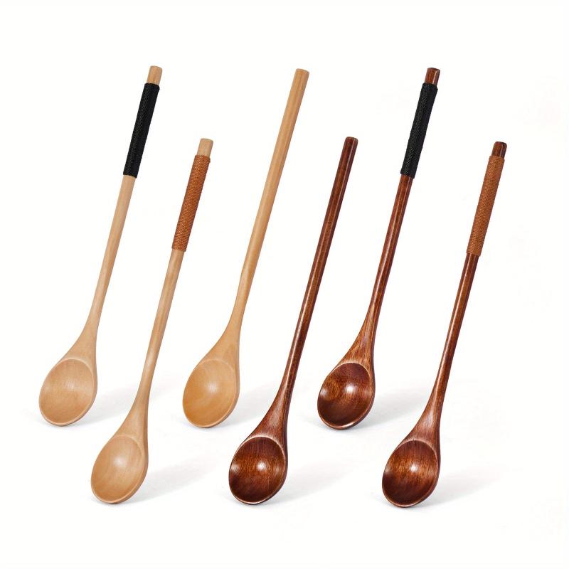6pcs Long Handled Wooden Spoons for Cooking Baking Mixing and Seasoning
