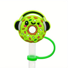 Cute Donut Straw Tips Cover - Reusable Silicone Aniame Drinking Straw Topper