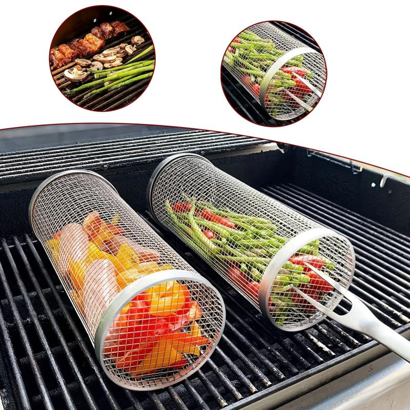 2pcs 304 Stainless BBQ Grill Basket Grilled Cage Cooking Tool