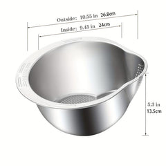 Stainless Steel Rice Washing Bowl with Strainer, 4-in-1 Washer and Strainer Bowl