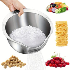 Stainless Steel Rice Washing Bowl with Strainer, 4-in-1 Washer and Strainer Bowl