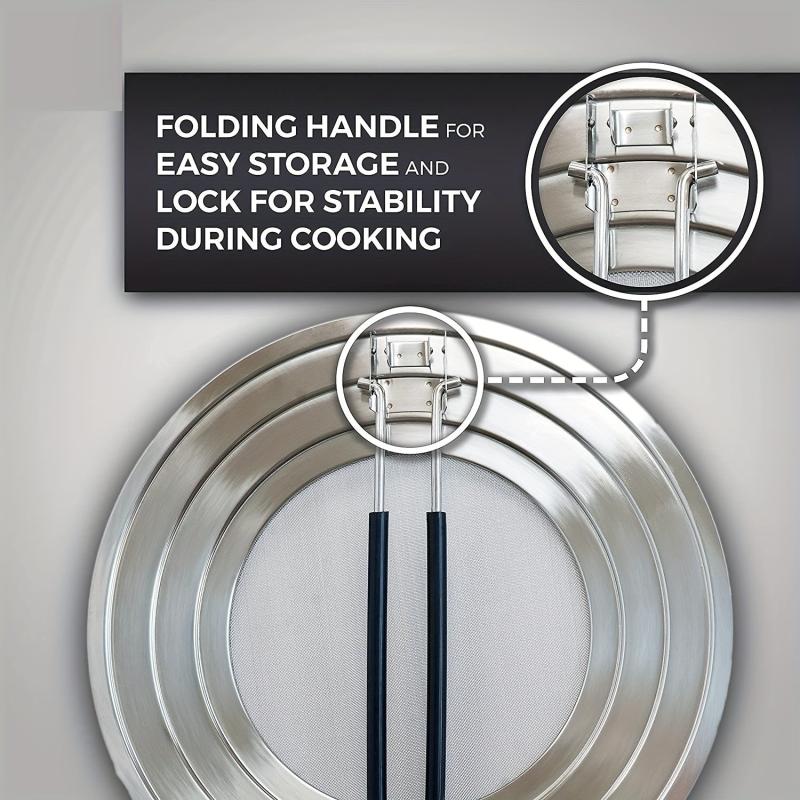 Dishwasher Safe Splatter Screen Foldable Heat Resistant Silicone Handle