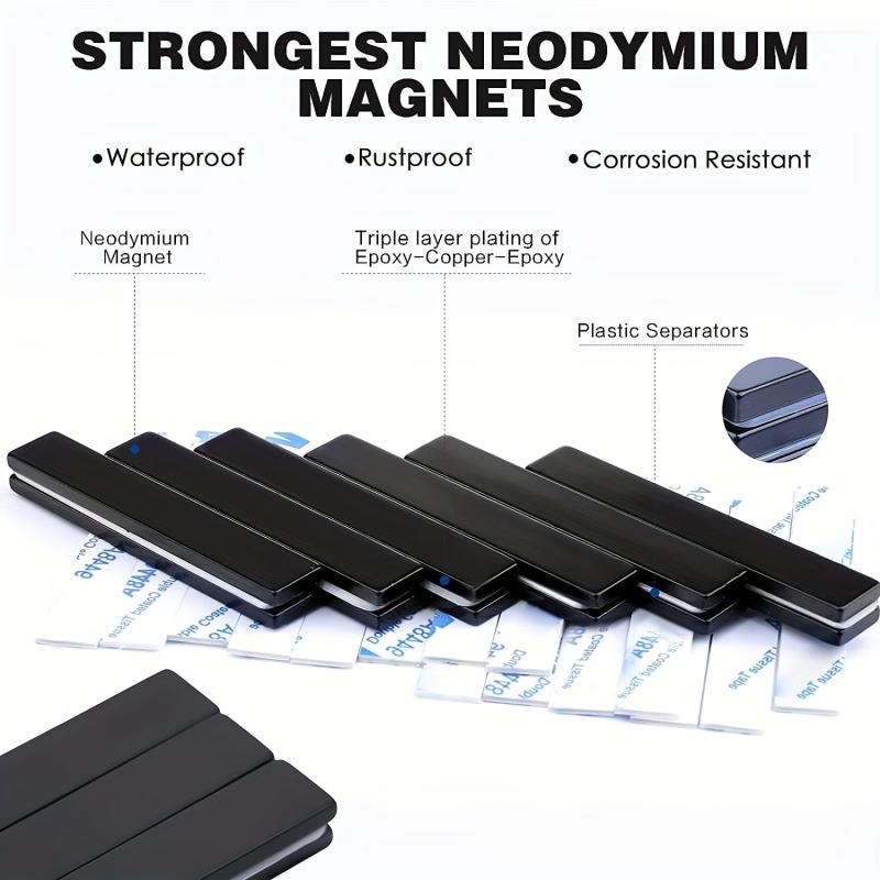 12pcs Neodymium Bar Magnets w/ Adhesive - 60x10x3 mm