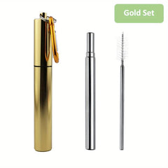 Stainless Steel Collapsible Metal Straws with Carabiner Hook