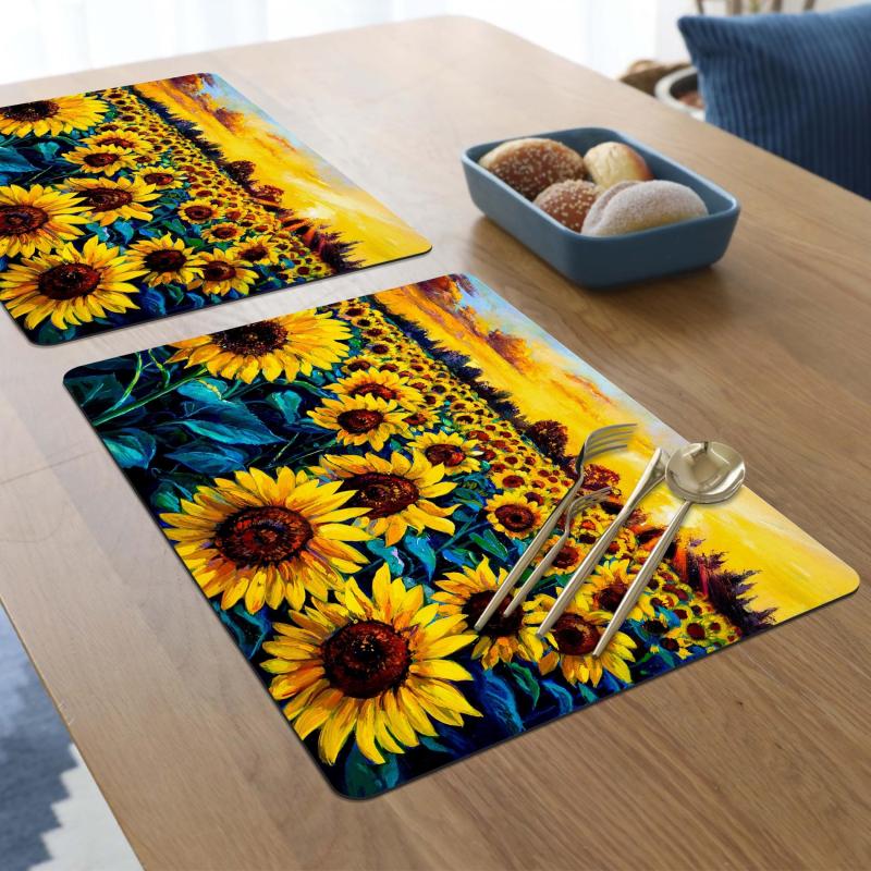 Sunflower Print Dish Drying Mat, Kitchen Sink Drain Pad