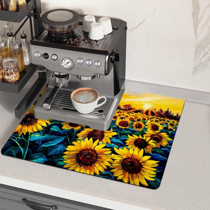 Sunflower Print Dish Drying Mat, Kitchen Sink Drain Pad
