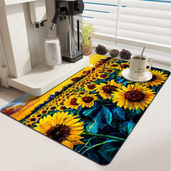 Sunflower Print Dish Drying Mat, Kitchen Sink Drain Pad