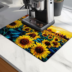 Sunflower Print Dish Drying Mat, Kitchen Sink Drain Pad