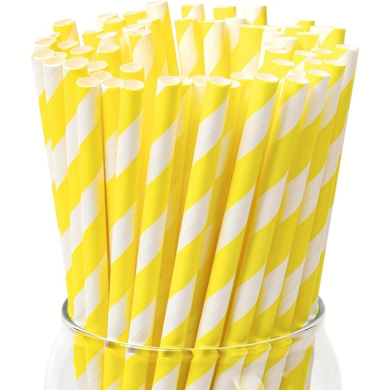50 Yellow Biodegradable Paper Straws for Cocktails, Milkshakes, Coffee