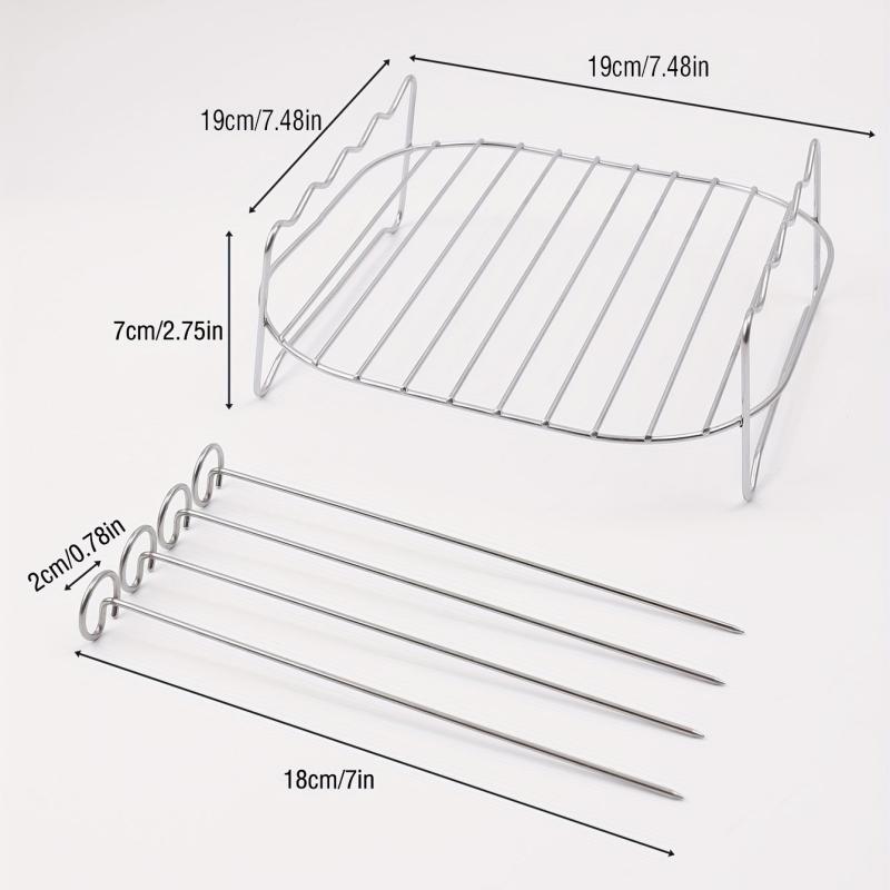 5pcs Stainless Steel BBQ Rack Set with Skewer for Air Fryer Grill Dehydrator
