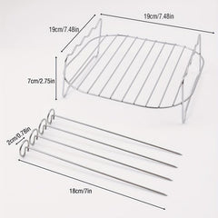 5pcs Stainless Steel BBQ Rack Set with Skewer for Air Fryer Grill Dehydrator