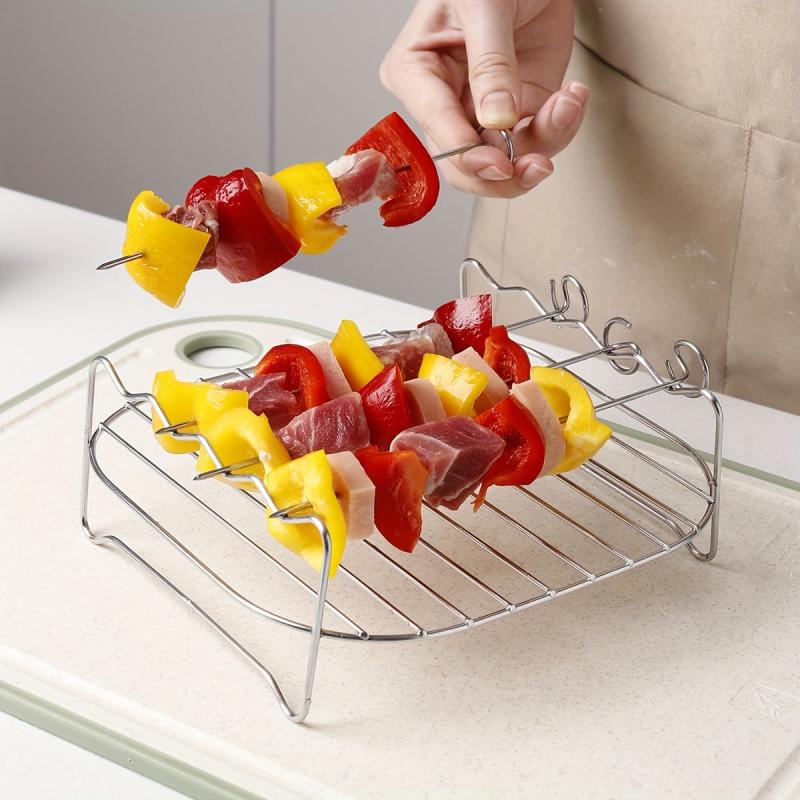 5pcs Stainless Steel BBQ Rack Set with Skewer for Air Fryer Grill Dehydrator