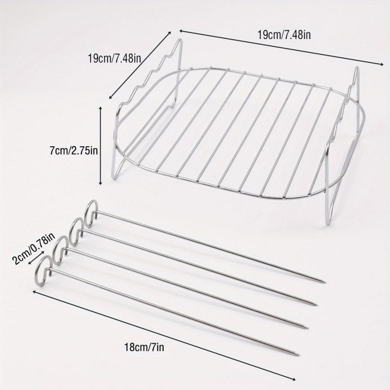 5pcs Stainless Steel BBQ Rack Set with Skewer for Air Fryer Grill Dehydrator
