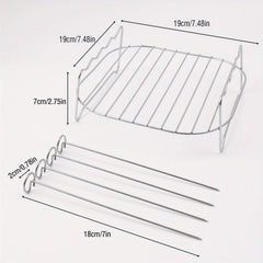 5pcs Stainless Steel BBQ Rack Set with Skewer for Air Fryer Grill Dehydrator