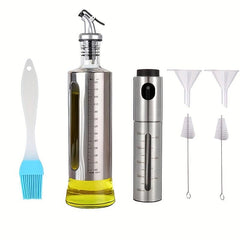 5pcs Stainless Steel Bottle Set 500ml Dispenser 100ml Sprayer Brush Funnel