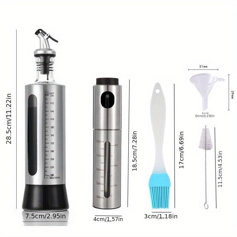 5pcs Stainless Steel Bottle Set 500ml Dispenser 100ml Sprayer Brush Funnel