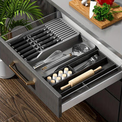 Adjustable Cutlery Tray 2 Layer Holder for 11 Utensils