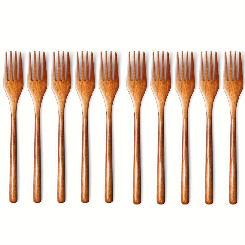 10pcs Wooden Fruit Forks Salad Spaghetti Dessert Forks