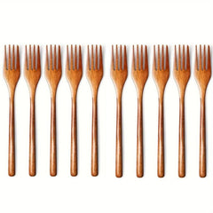 10pcs Wooden Fruit Forks Salad Spaghetti Dessert Forks