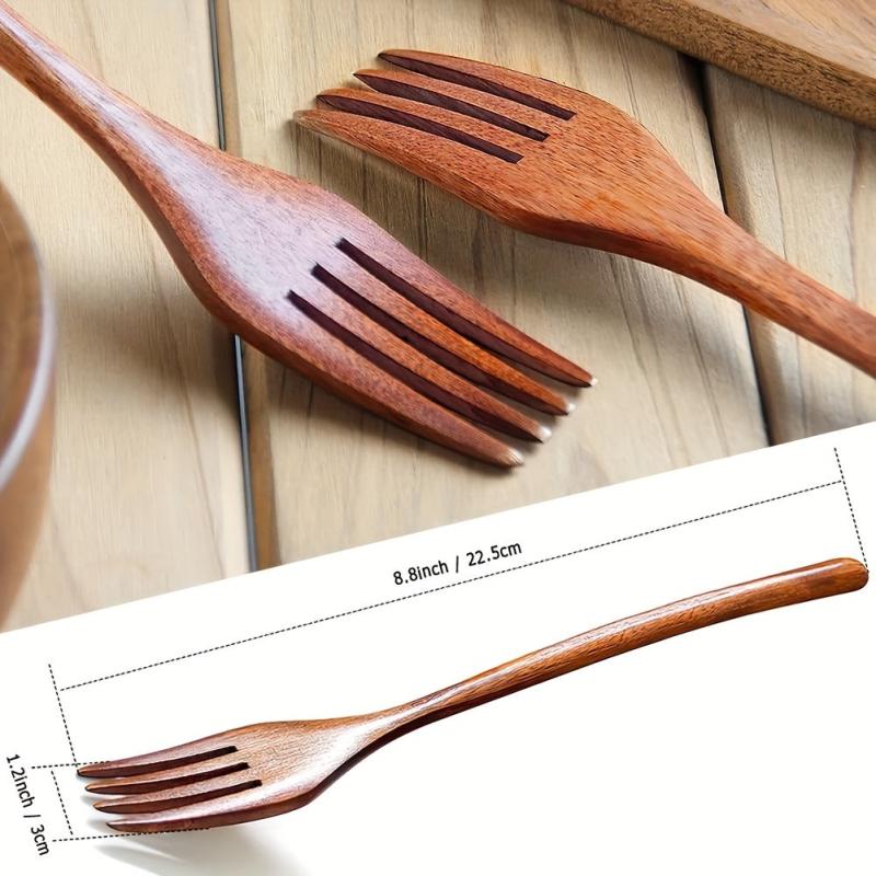 10pcs Wooden Fruit Forks Salad Spaghetti Dessert Forks