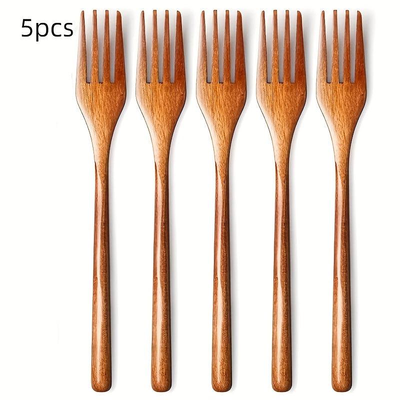 10pcs Wooden Fruit Forks Salad Spaghetti Dessert Forks