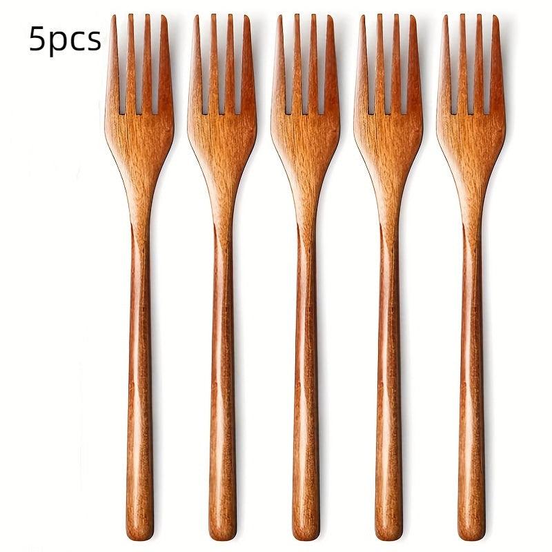 10pcs Wooden Fruit Forks Salad Spaghetti Dessert Forks