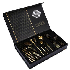 24pcs Stainless Steel Tableware Set - Fork and Spoon, Durable, Easy to Clean