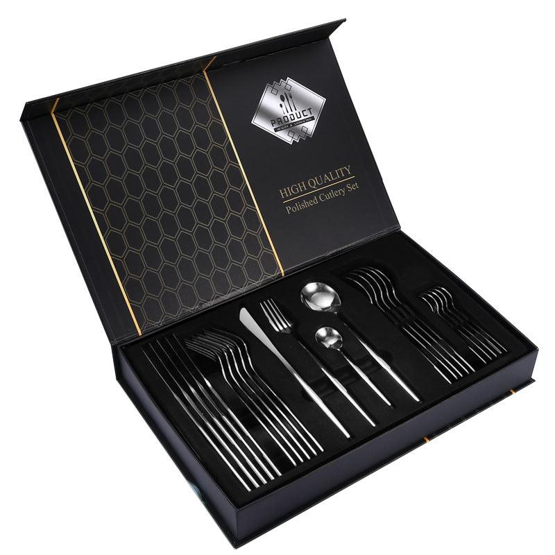 24pcs Stainless Steel Tableware Set - Fork and Spoon, Durable, Easy to Clean