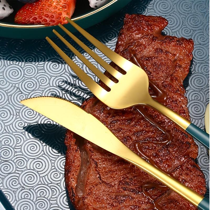 24pcs Stainless Steel Tableware Set - Fork and Spoon, Durable, Easy to Clean