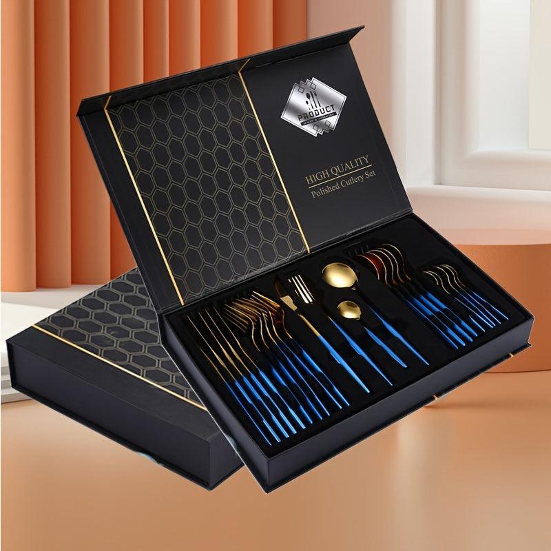 24pcs Stainless Steel Tableware Set - Fork and Spoon, Durable, Easy to Clean