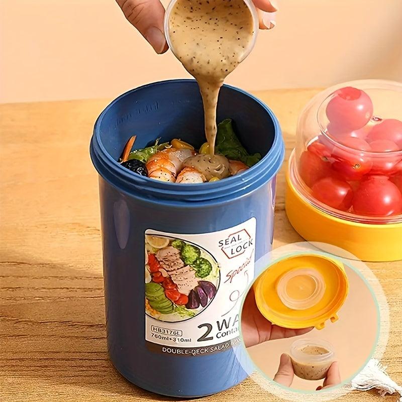Salad Cup Meal Shaker Cup Plastic Healthy Container Fork Dressing Holder