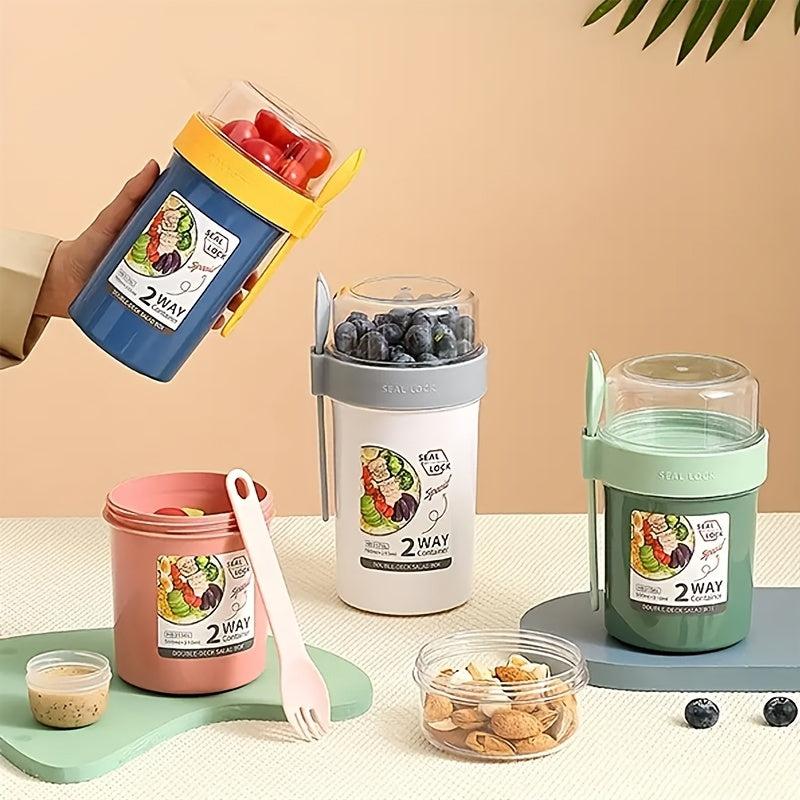 Salad Cup Meal Shaker Cup Plastic Healthy Container Fork Dressing Holder