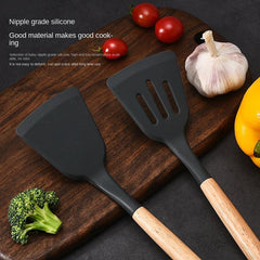 7pcs Silicone Kitchen Utensils Set Wooden Handle Cooking Spoon Shovel Spot