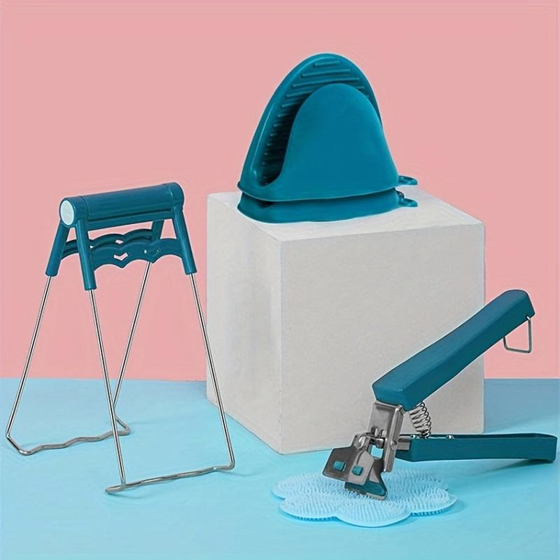 4pcs Plate Lifter & Hot Pot Tongs for Kitchen Cooking BBQ Picnic