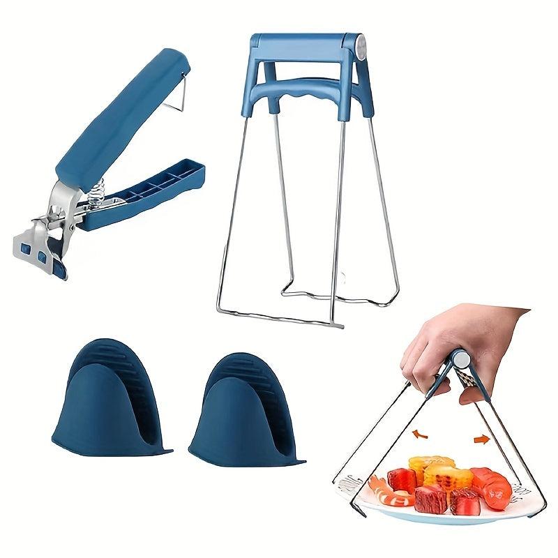 4pcs Plate Lifter & Hot Pot Tongs for Kitchen Cooking BBQ Picnic