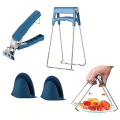 4pcs Plate Lifter & Hot Pot Tongs for Kitchen Cooking BBQ Picnic